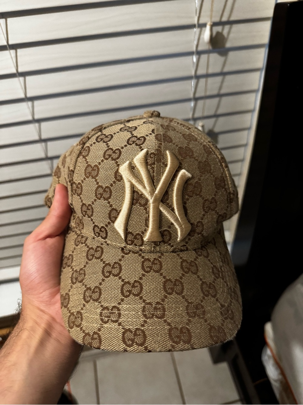 Gucci Beige Monogram Baseball Cap with Embroidered Logo